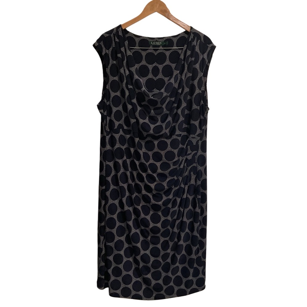 Lauren Ralph Lauren Women’s Cowl Dress Polka Dot Sleeveless Blue